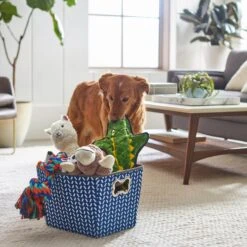 Frisco Rectangle Collapsible Pet Toy Storage Bin, Navy Herringbone -Ultimate Pet Shop 250574 PT3. AC SS1800 V1615572218