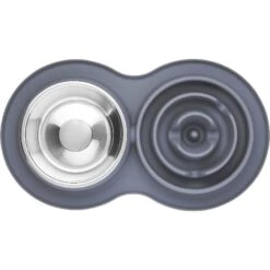 Frisco Silicone Stainless Steel Double Diner Slow Feeder Dog & Cat Bowl, Grey, 3 Cup -Ultimate Pet Shop 277549 PT4. AC SS1800 V1627935299