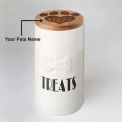 Frisco Ceramic Personalized Treat Jar With Wood Lid, 4 Cup, 32oz -Ultimate Pet Shop 301179 PT5. AC SS1800 V1631119577