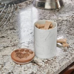 Frisco Ceramic Marble Print Personalized Treat Jar With Wood Lid, 3.75 Cups -Ultimate Pet Shop 301181 PT2. AC SS1800 V1630332462