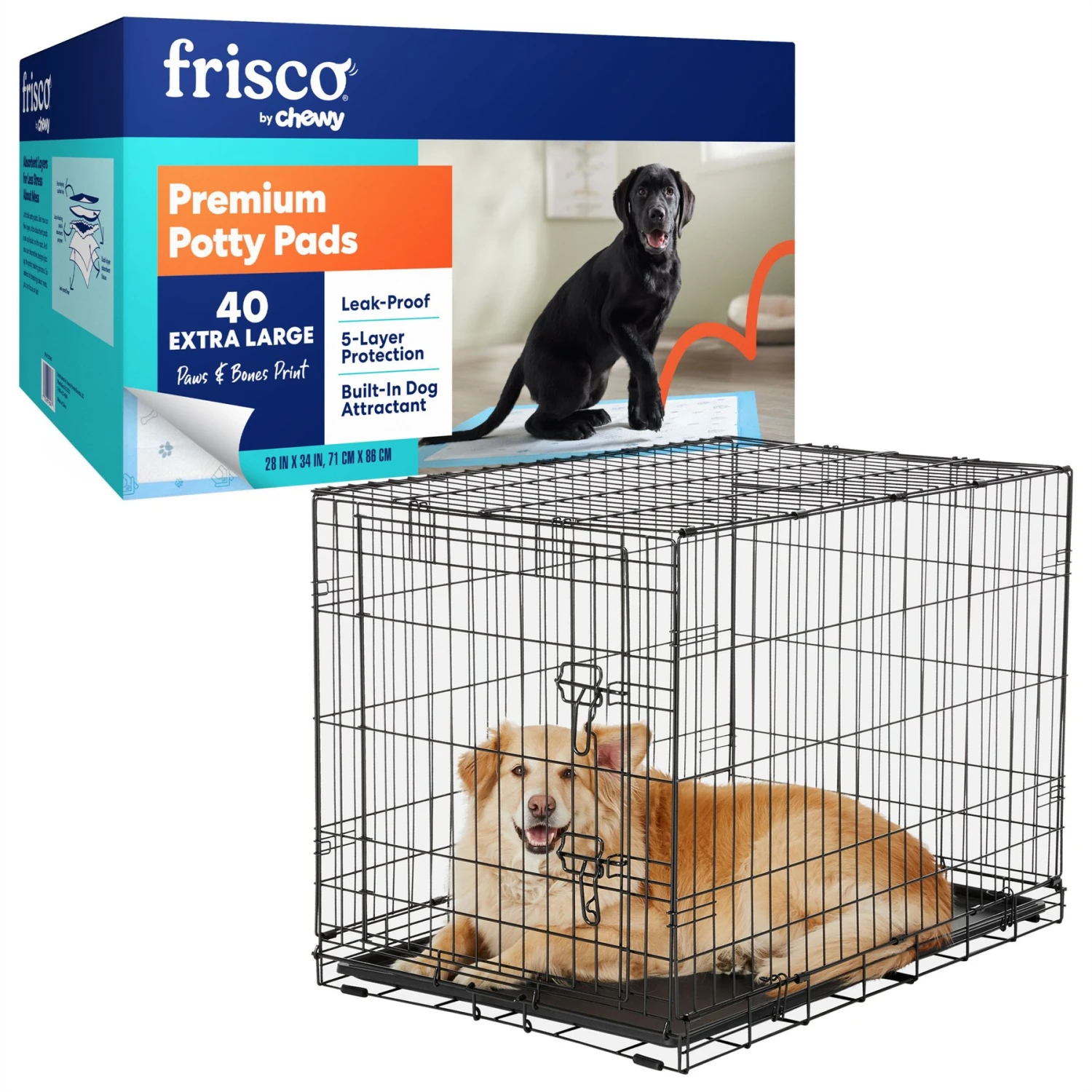 Frisco Fold & Carry Single Door Collapsible Wire Dog Crate & Frisco Premium Extra Large Printed Dog Training & Potty Pads 1 Frisco Fold & Carry Single Door Collapsible Wire Dog Crate & Frisco Premium Extra Large Printed Dog Training & Potty Pads