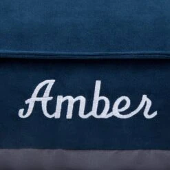 Frisco Personalized Navy Bolstered Bed With Navy Check Bolster, X-Large -Ultimate Pet Shop 311768 PT3. AC SS1800 V1630593987