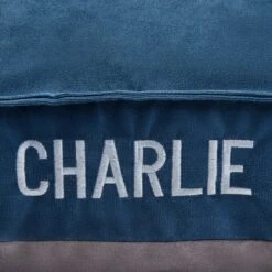 Frisco Personalized Navy Bolstered Bed With Navy Check Bolster, X-Large -Ultimate Pet Shop 311768 PT4. AC SS1800 V1630593983