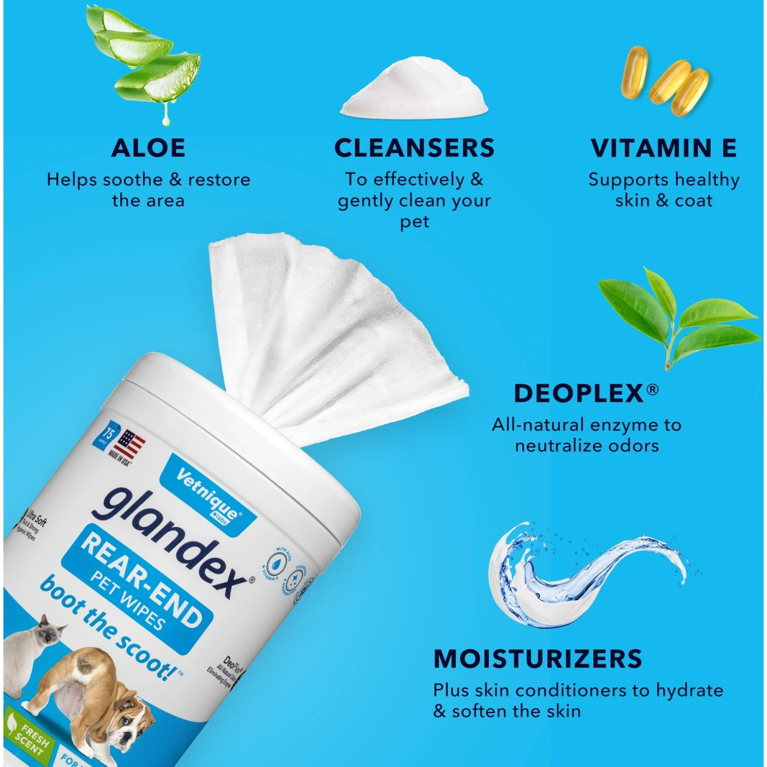 Vetnique Labs Glandex Wipes Rear End Anal Gland Cleansing & Deodorizing Hygienic Rear End Boot The Scoot Dog & Cat Wipes & Frisco Disposable Male Dog Wraps 4 Vetnique Labs Glandex Wipes Rear End Anal Gland Cleansing & Deodorizing Hygienic Rear End Boot The Scoot Dog & Cat Wipes & Frisco Disposable Male Dog Wraps - Image 4